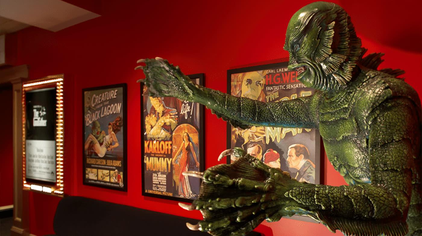 AcousticSmart horror movie themed home theater built for Max Weinberg with vintage posters