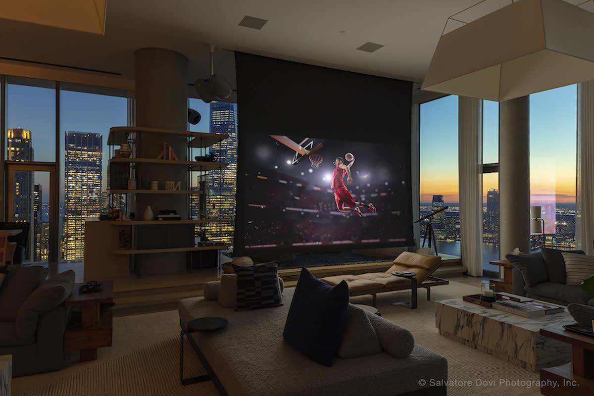 Audio Command Systems Tribeca penthouse integration with concealed projection, whole-home audio, and New York views
