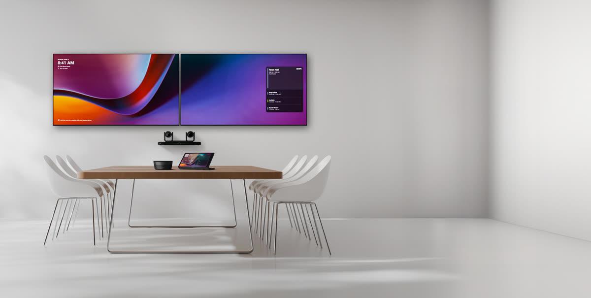 Crestron control system connecting displays, cameras, and room technology in a professional collaboration space