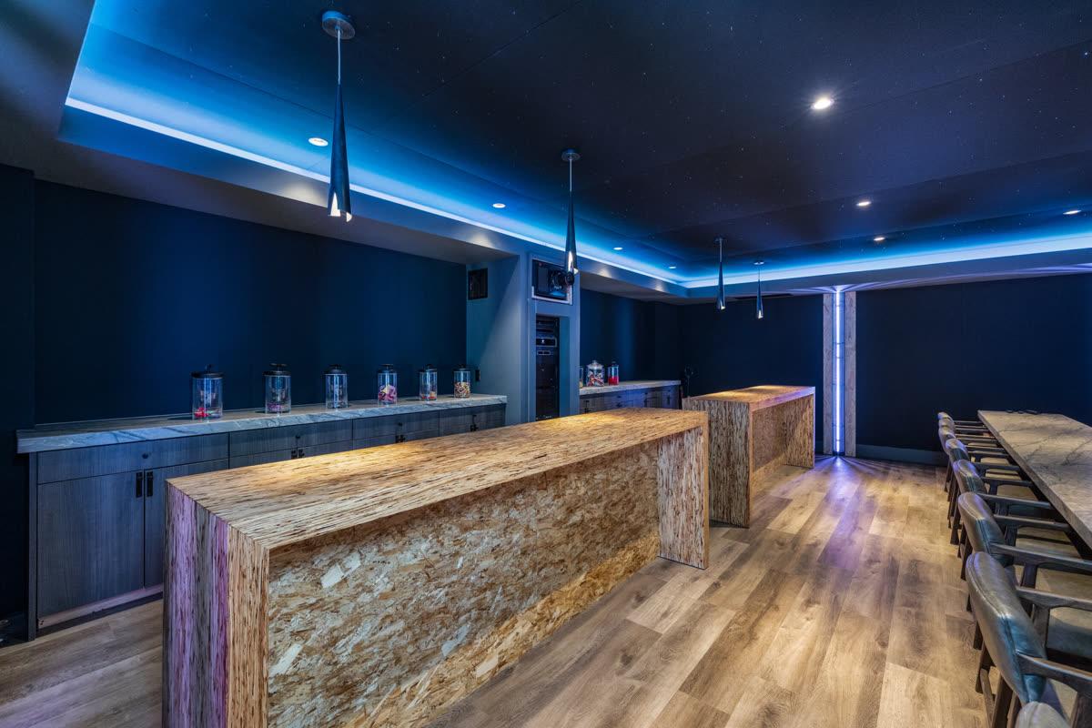 Grimani Systems home theater speaker installation showing wide dispersion coverage and immersive sound field