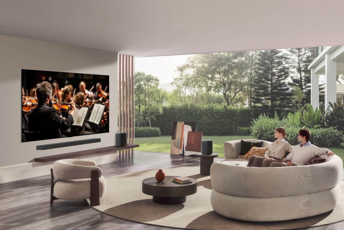 LG home entertainment press image of OLED TV in a modern living room, used as supporting visual in LG Electronics partner spotlight