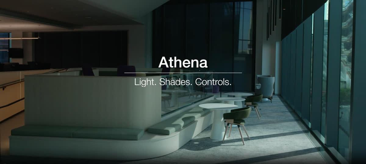 Lutron Athena lighting control for a commercial space with coordinated light and shade operation