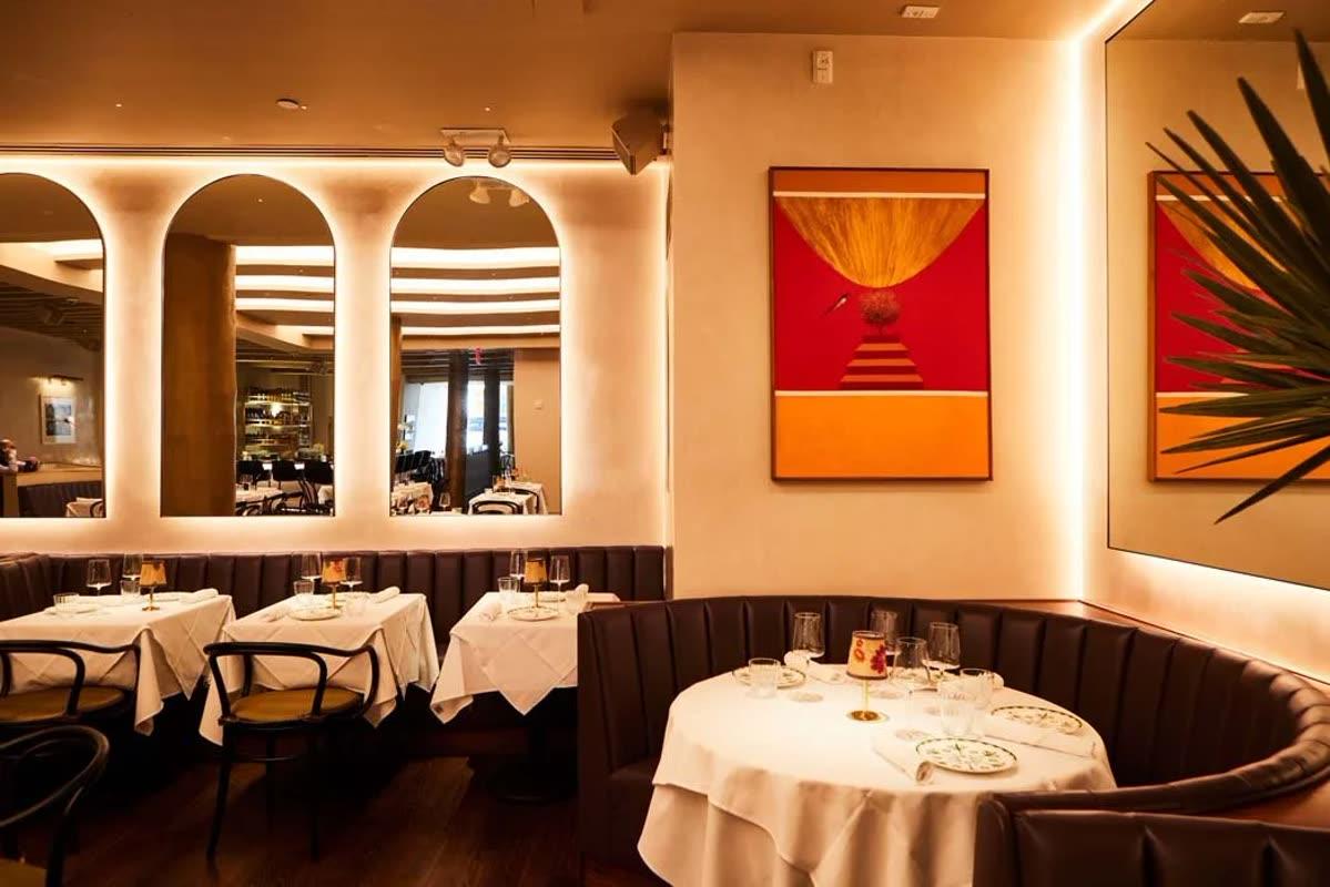 Sona restaurant interior with architectural lighting by Tirschwell and Co. in New York