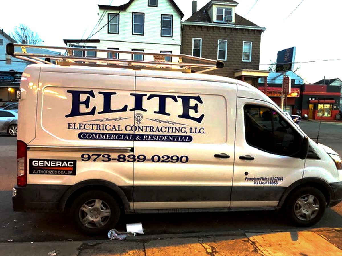 Elite Electrical Contracting service van with Generac authorized dealer decal and company phone number in Pompton Plains NJ