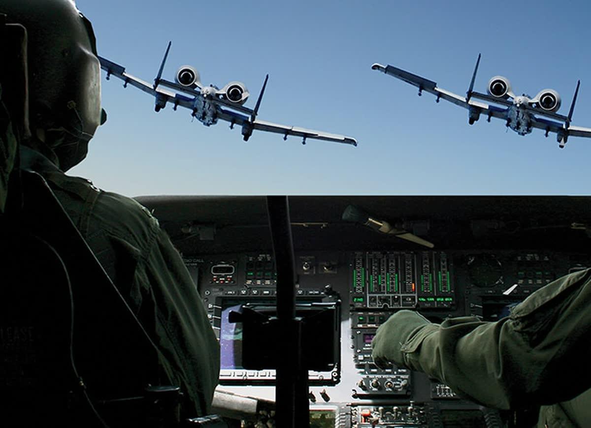 Flight simulator cockpit using Sony 4K SXRD simulation projectors for training visuals
