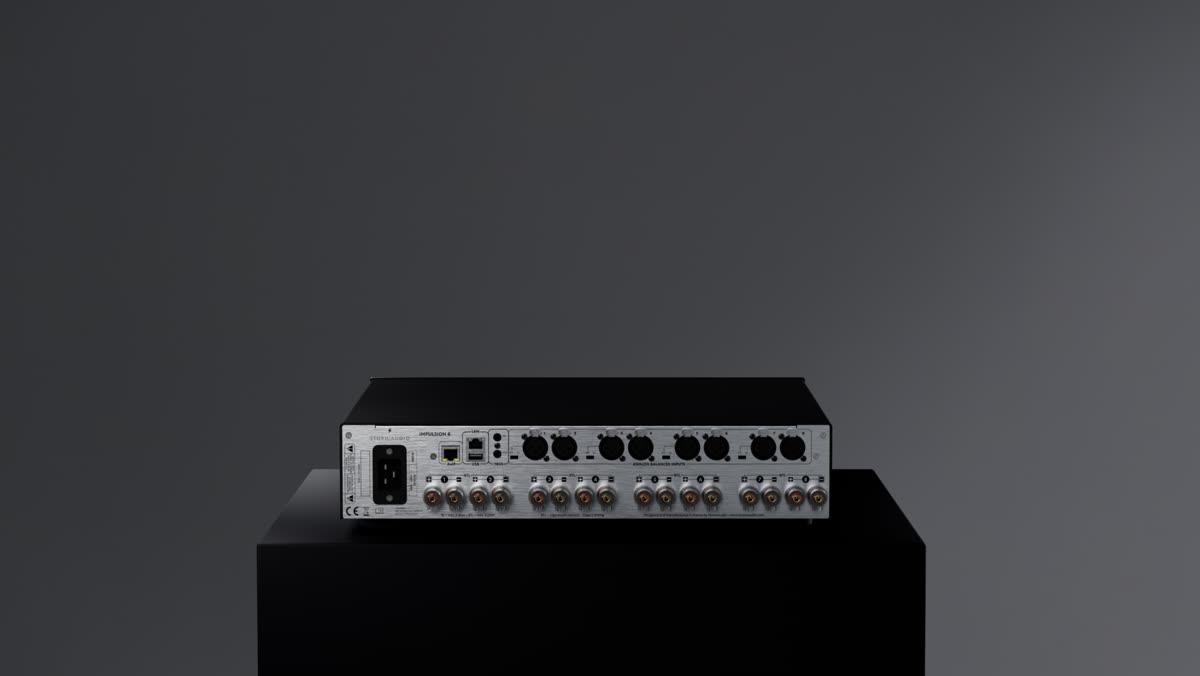 StormAudio Impulsion 8 amplifier rear panel with audio-over-IP connectivity