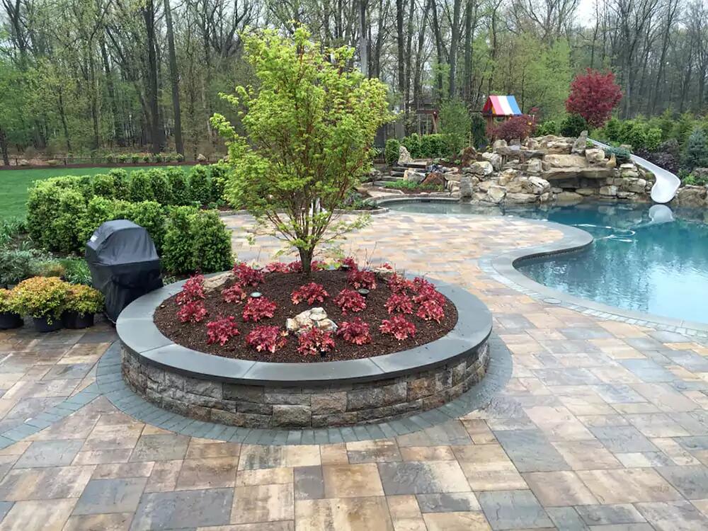 Specimen plantings installation by Terracare Landscaping featuring mature ornamental trees in Northern New Jersey residential landscape
