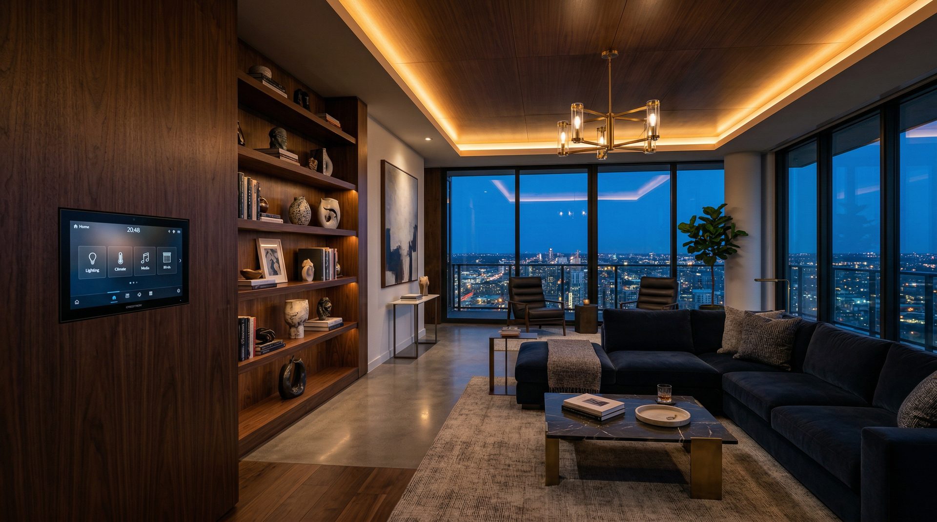 Luxury smart home with Crestron control, Lutron lighting, and Restrepo Innovations concierge support in NJ, NY, and CT