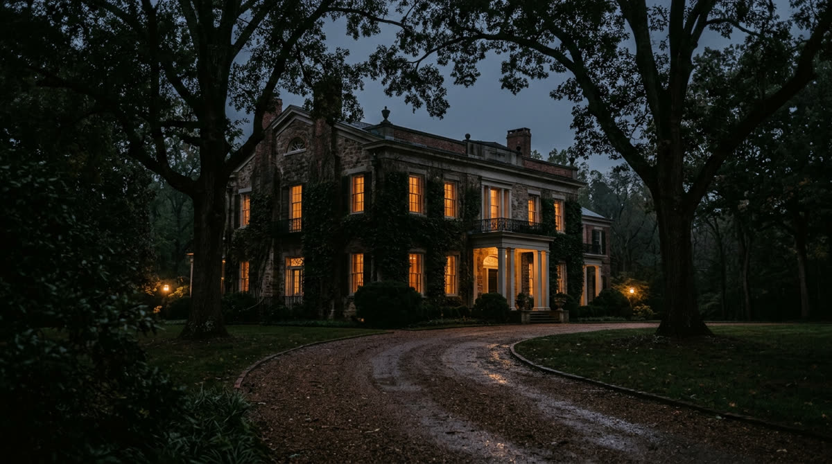 Luxury home at twilight representing Restrepo Innovations smart home work in Belle Meade, TN