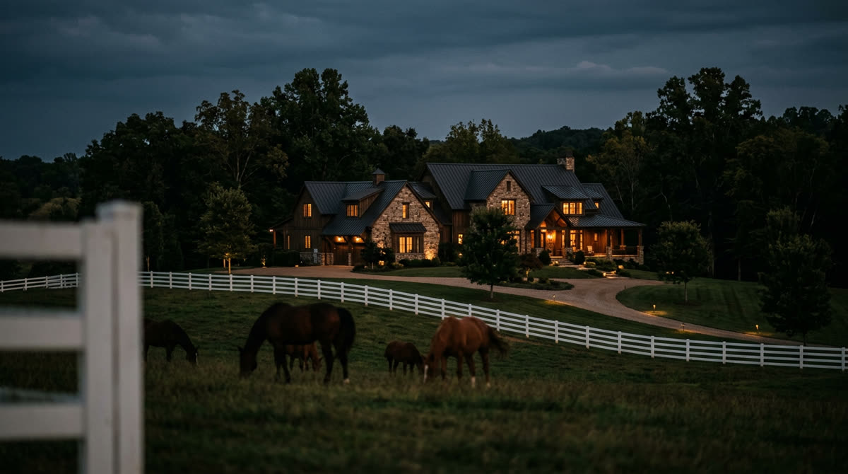 Luxury home at twilight representing Restrepo Innovations smart home work in Eads, TN