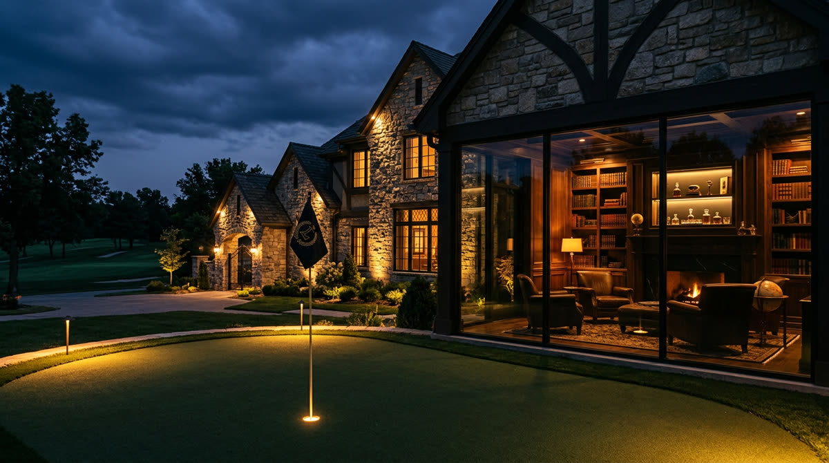 Luxury home at twilight representing Restrepo Innovations smart home work in Loch Lloyd, MO
