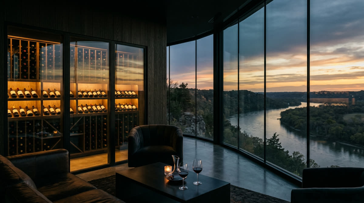 Luxury home at twilight representing Restrepo Innovations smart home work in Parkville, MO