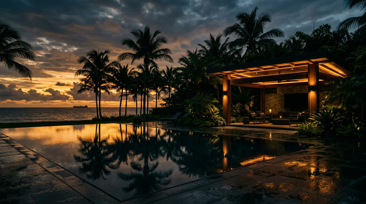 South Florida Gold Coast at dusk representing the Restrepo Innovations and Media Rescue Crestron integration partnership across Miami-Dade, Broward, and Palm Beach counties
